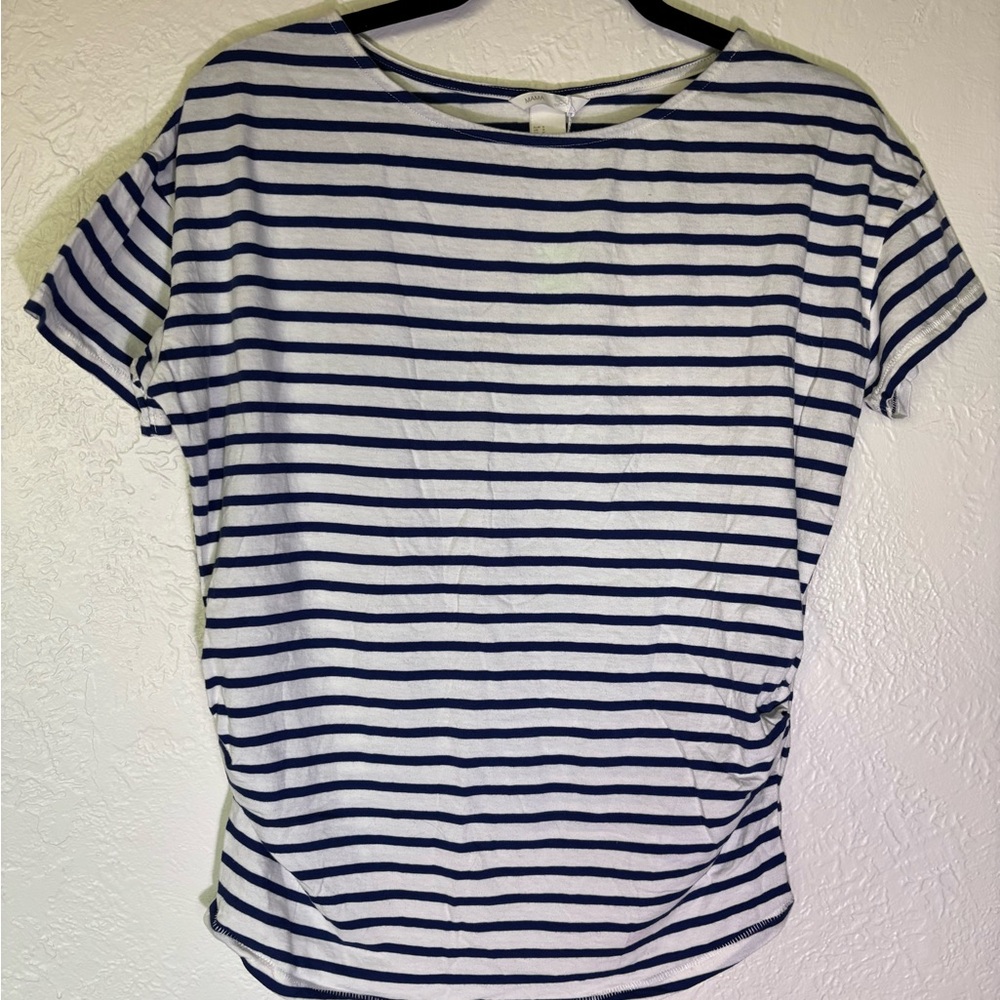 H&M Navy and Cream Striped Short Sleeve Maternity Tee